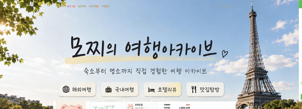 AI로 만든 여행 블로그 대문 - 모찌의 여행아카이브